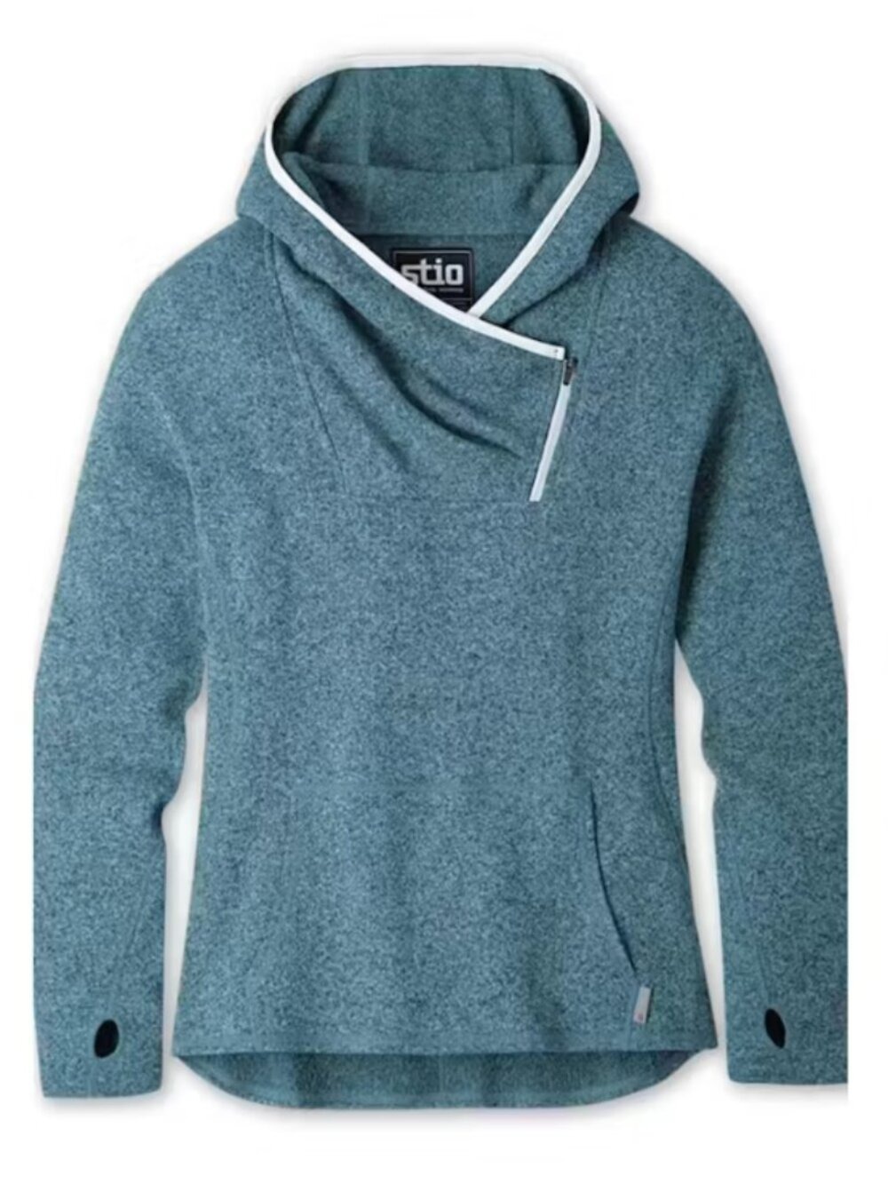 Stio Women’s Sweetwater Fleece Hoodie with Asymmetrical Zip in Heathered Teal